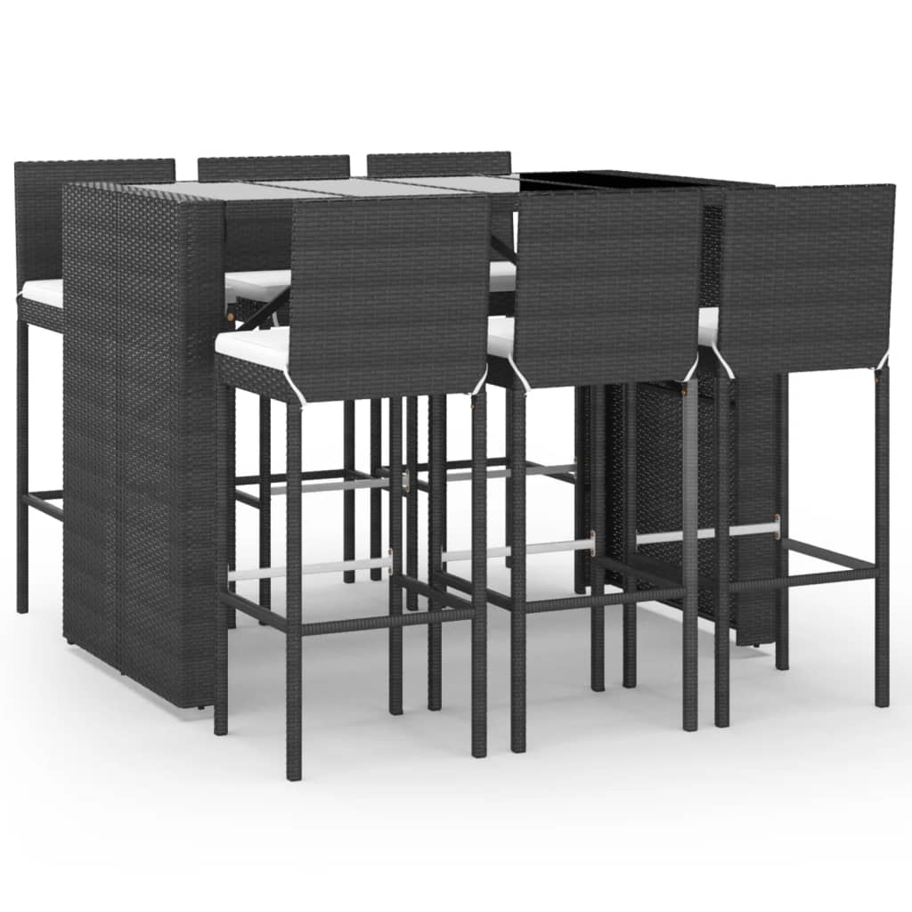 7-tlg. Gartenbar-Set mit Kissen Schwarz Poly Rattan