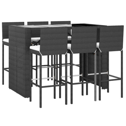 7-tlg. Gartenbar-Set mit Kissen Schwarz Poly Rattan