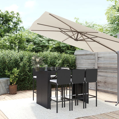 7-tlg. Gartenbar-Set mit Kissen Schwarz Poly Rattan