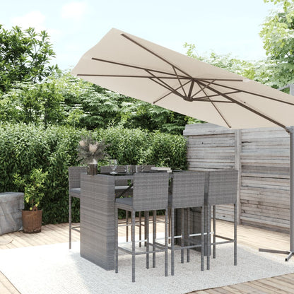 7-tlg. Gartenbar-Set mit Kissen Grau Poly Rattan