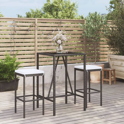 3-tlg. Gartenbar-Set mit Kissen Schwarz Poly Rattan