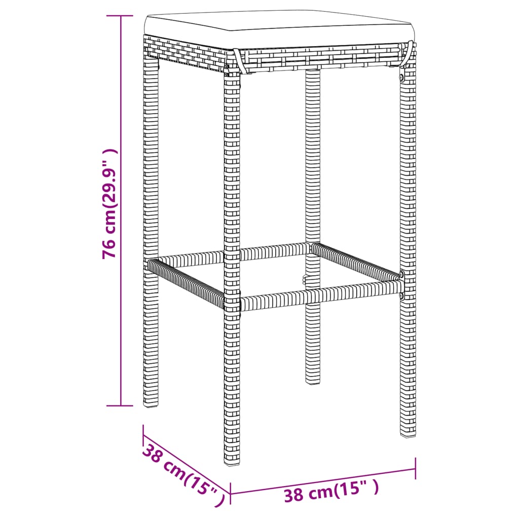 9-tlg. Gartenbar-Set mit Kissen Schwarz Poly Rattan