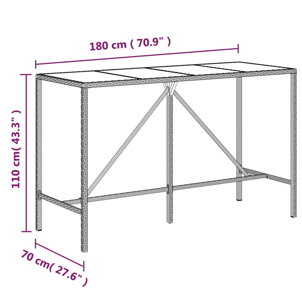 11-tlg. Gartenbar-Set mit Kissen Grau Poly Rattan