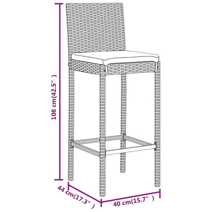 7-tlg. Gartenbar-Set mit Kissen Grau Poly Rattan