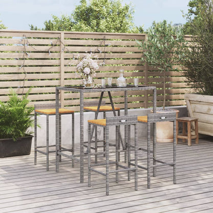 5-tlg. Gartenbar-Set Grau Poly Rattan & Massivholz Akazie