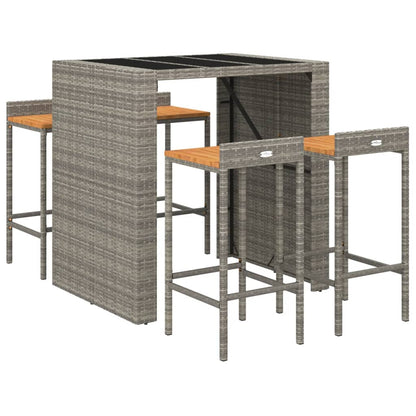 5-tlg. Gartenbar-Set Grau Poly Rattan & Massivholz Akazie