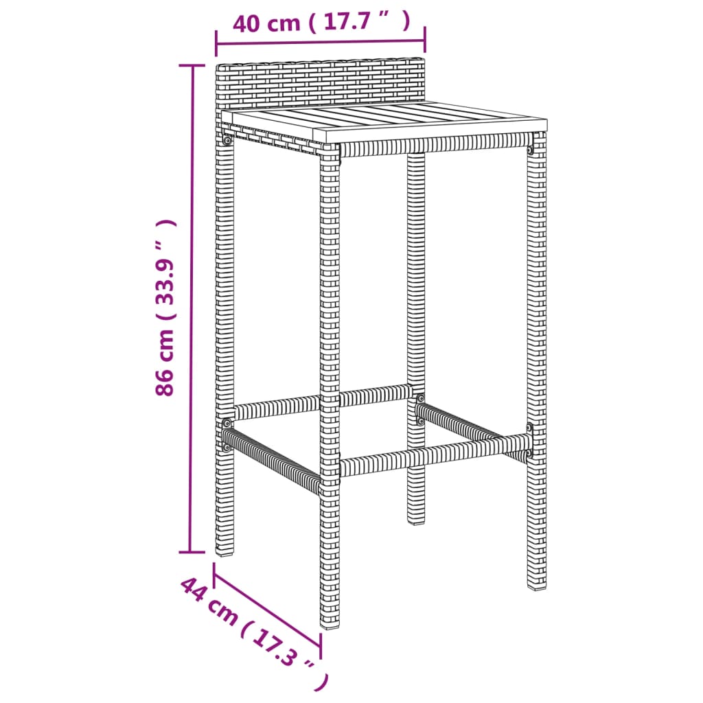 5-tlg. Gartenbar-Set Grau Poly Rattan & Massivholz Akazie