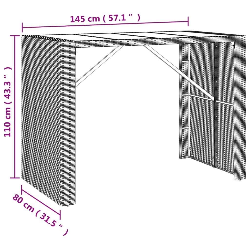 7-tlg. Gartenbar-Set Schwarz Poly Rattan & Massivholz Akazie