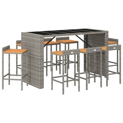 9-tlg. Gartenbar-Set Grau Poly Rattan & Massivholz Akazie