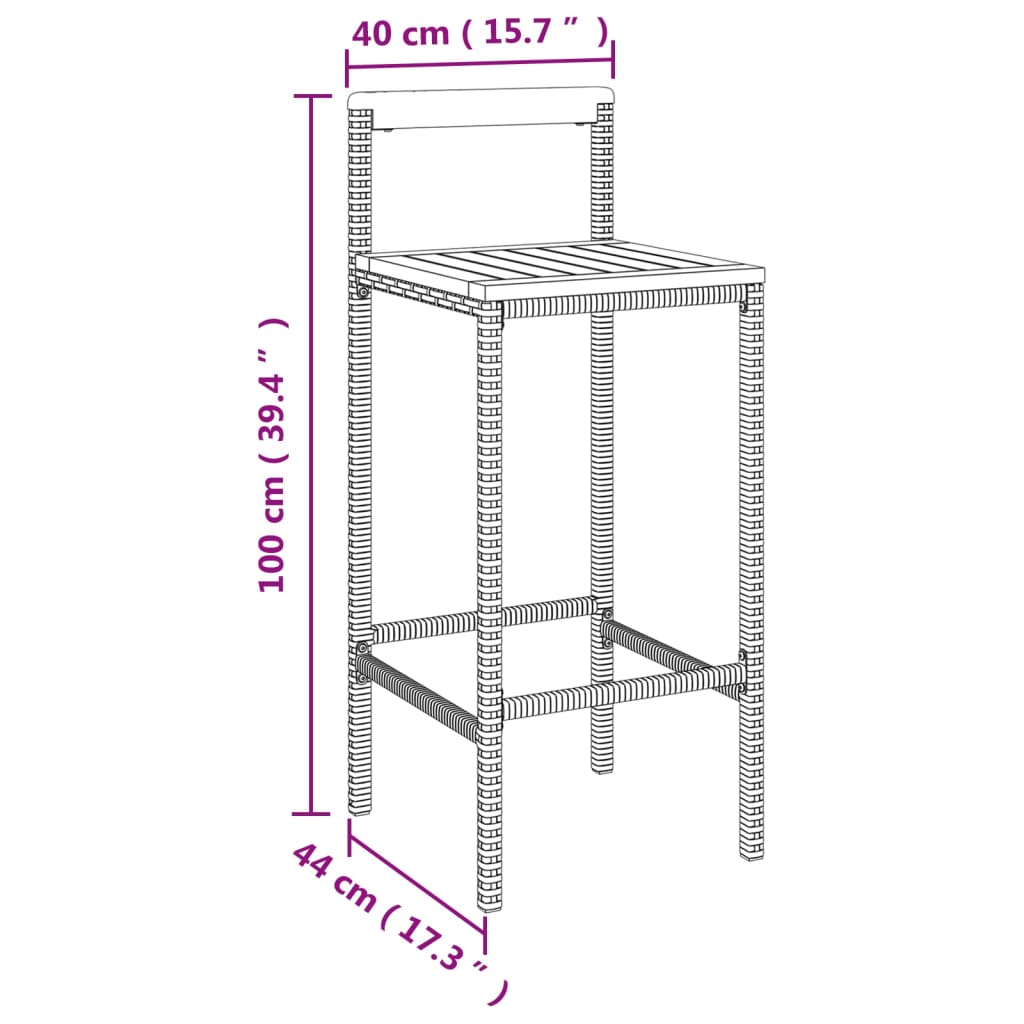 5-tlg. Gartenbar-Set Schwarz Poly Rattan & Massivholz Akazie