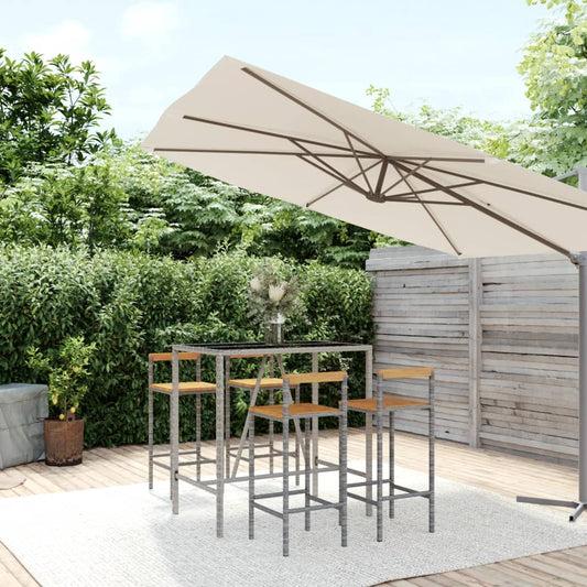 5-tlg. Gartenbar-Set Grau Poly Rattan & Massivholz Akazie