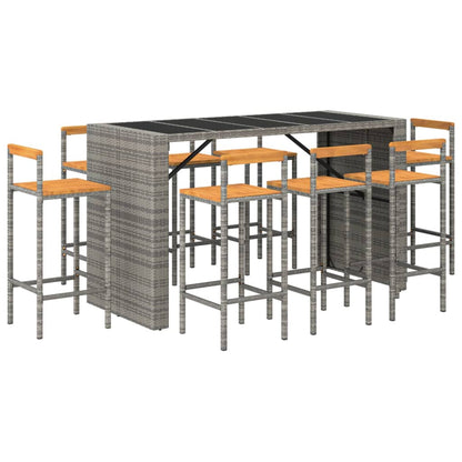 9-tlg. Gartenbar-Set Grau Poly Rattan & Massivholz Akazie