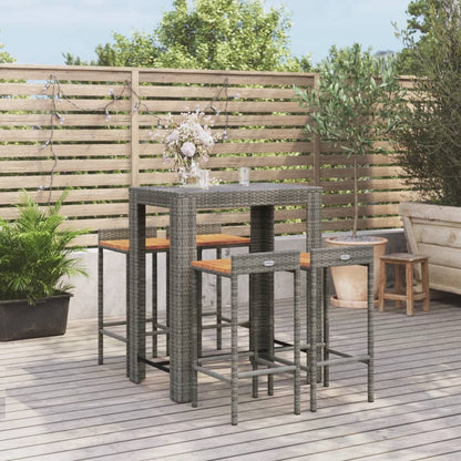 5-tlg. Gartenbar-Set Grau Poly Rattan & Massivholz Akazie