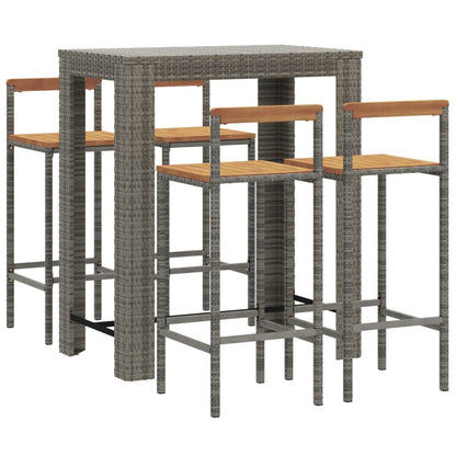 5-tlg. Gartenbar-Set Grau Poly Rattan & Massivholz Akazie