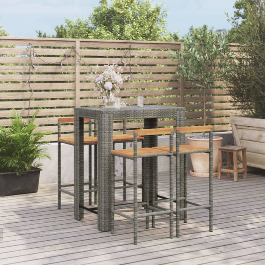 5-tlg. Gartenbar-Set Grau Poly Rattan & Massivholz Akazie