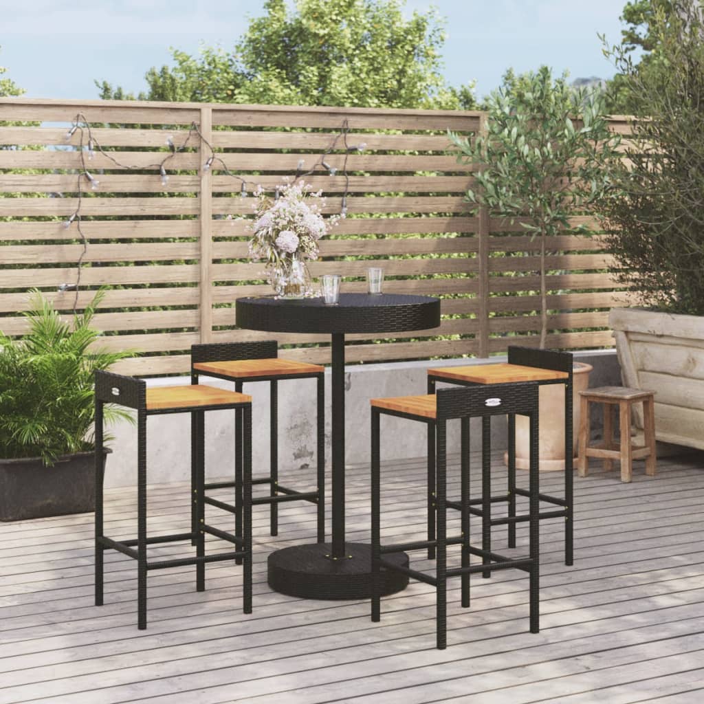 5-tlg. Gartenbar-Set Schwarz Poly Rattan & Massivholz Akazie