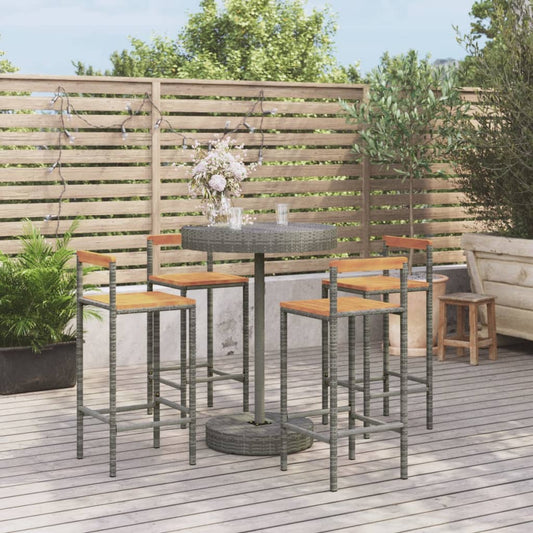 5-tlg. Gartenbar-Set Grau Poly Rattan & Massivholz Akazie