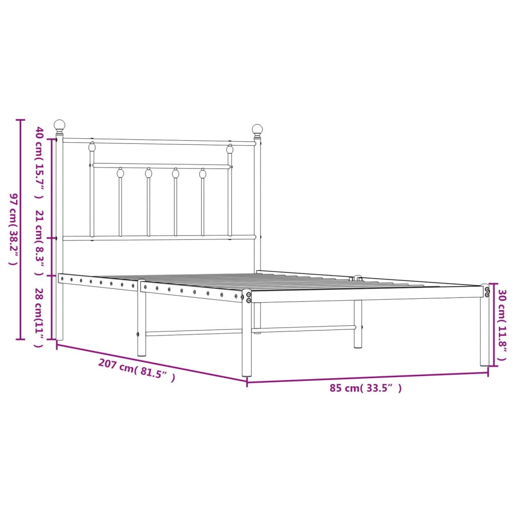 Bettgestell mit Kopfteil Metall Weiß 80x200 cm