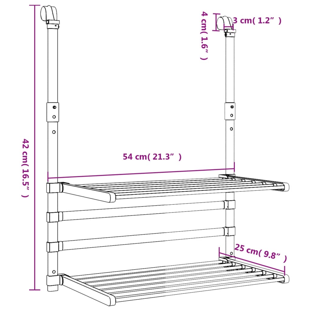 Wäschetrockner für Balkon 54x25x42 cm Aluminium