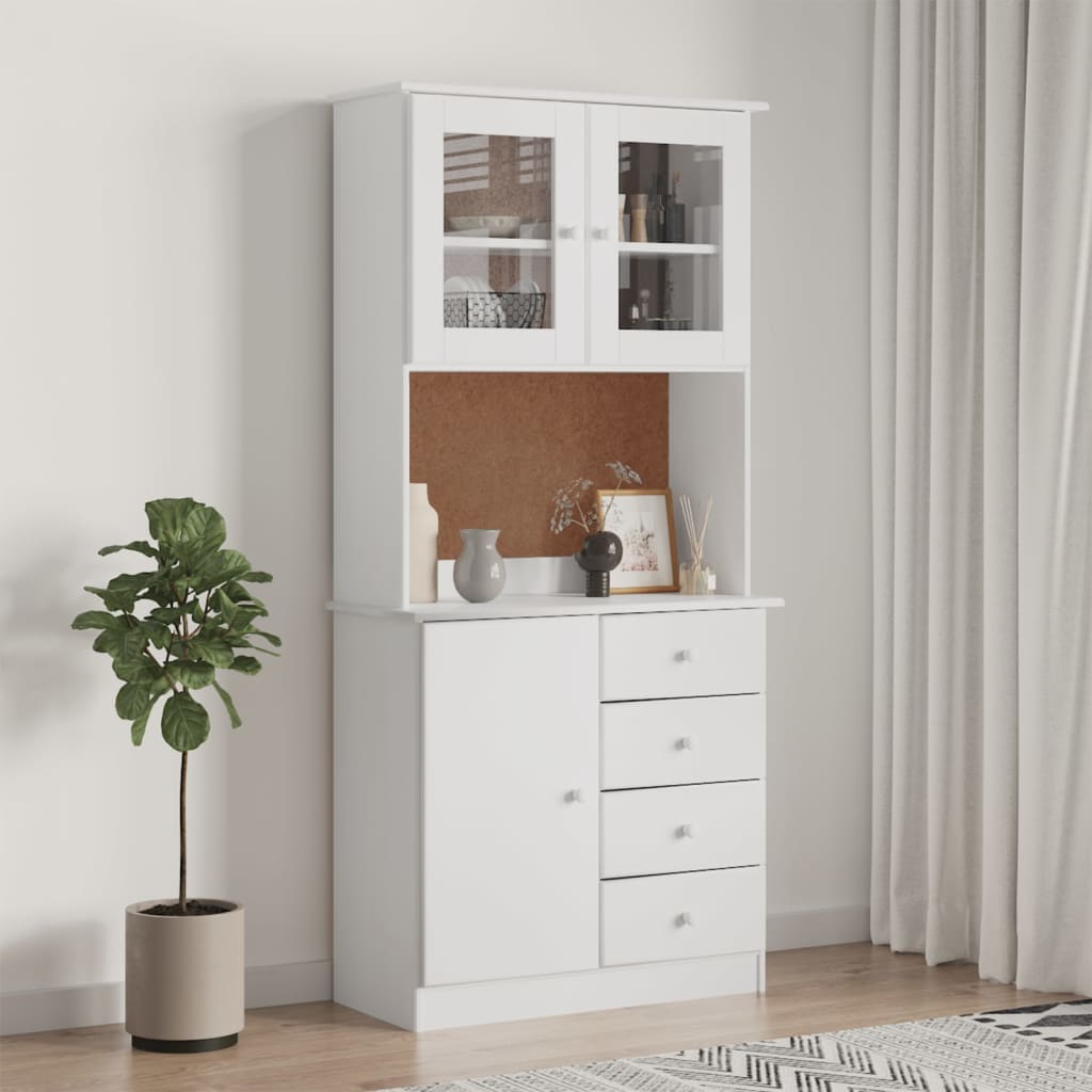 Highboard ALTA Weiß 77x35x165 cm Massivholz Kiefer