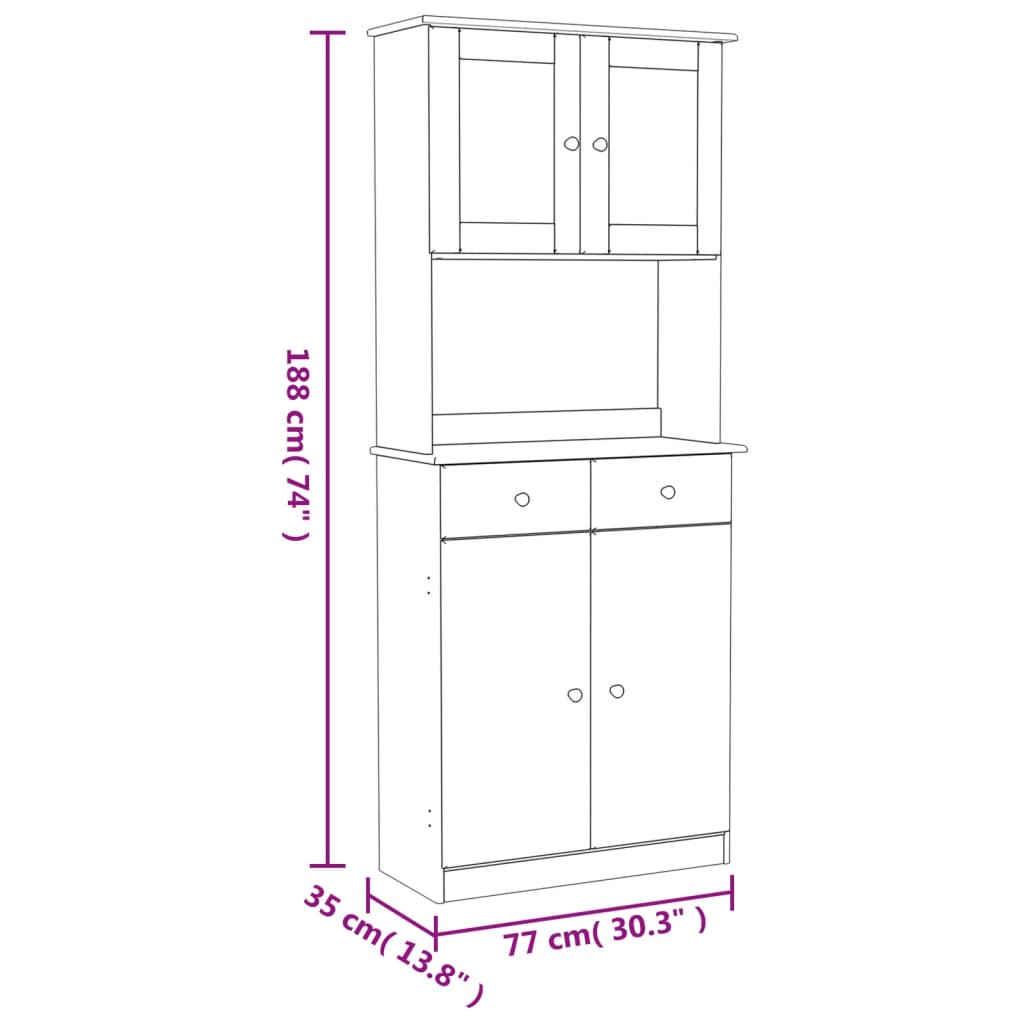 Highboard ALTA Weiß 77x35x188 cm Massivholz Kiefer