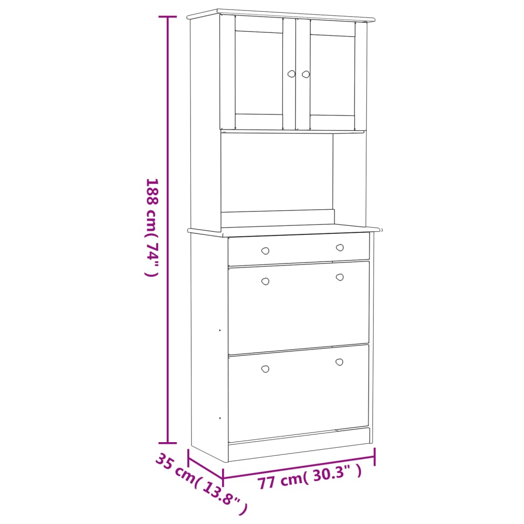 Highboard ALTA Weiß 77x35x188 cm Massivholz Kiefer