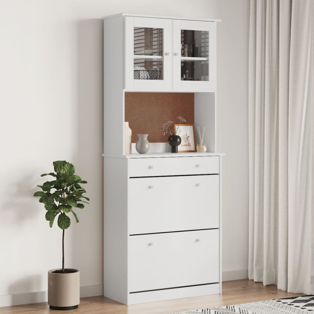 Highboard ALTA Weiß 77x35x188 cm Massivholz Kiefer