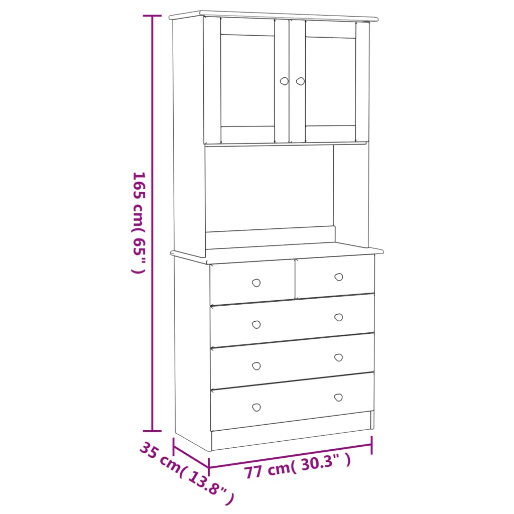 Highboard ALTA Weiß 77x35x165 cm Massivholz Kiefer