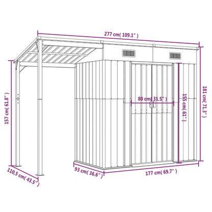 Gartenhaus mit Schleppdach Braun 277x110,5x181 cm Stahl