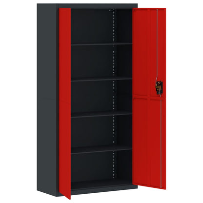 Aktenschrank Anthrazit und Rot 90x40x180 cm Stahl