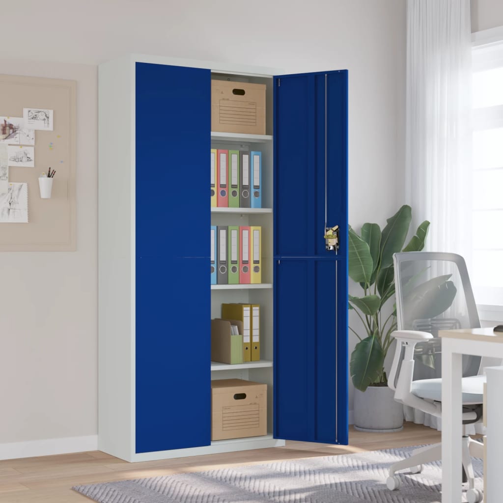 Aktenschrank Hellgrau und Blau 90x40x200 cm Stahl