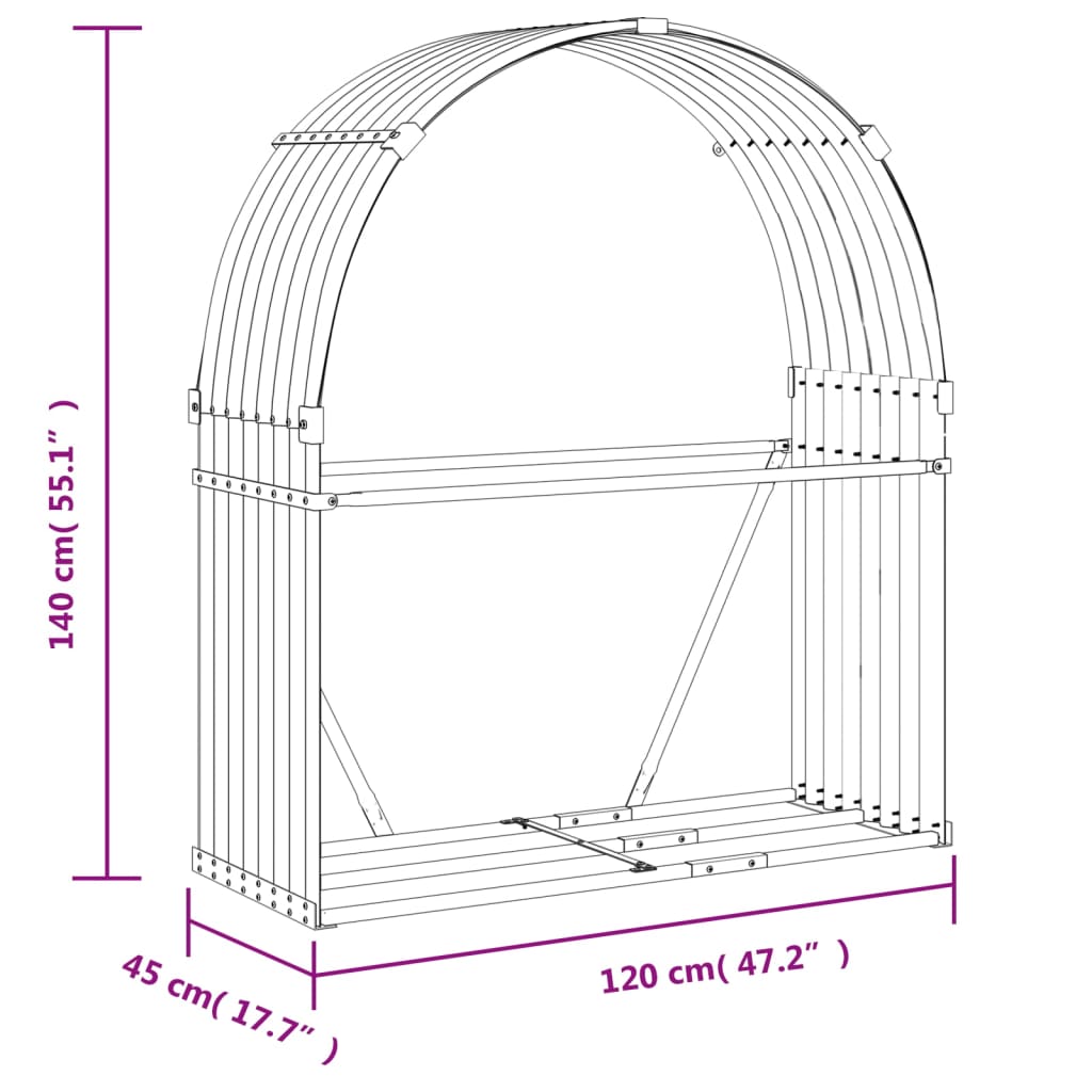 Kaminholzunterstand Grün 120x45x140 cm Verzinkter Stahl