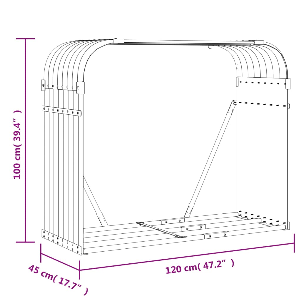 Kaminholzunterstand Grün 120x45x100 cm Verzinkter Stahl