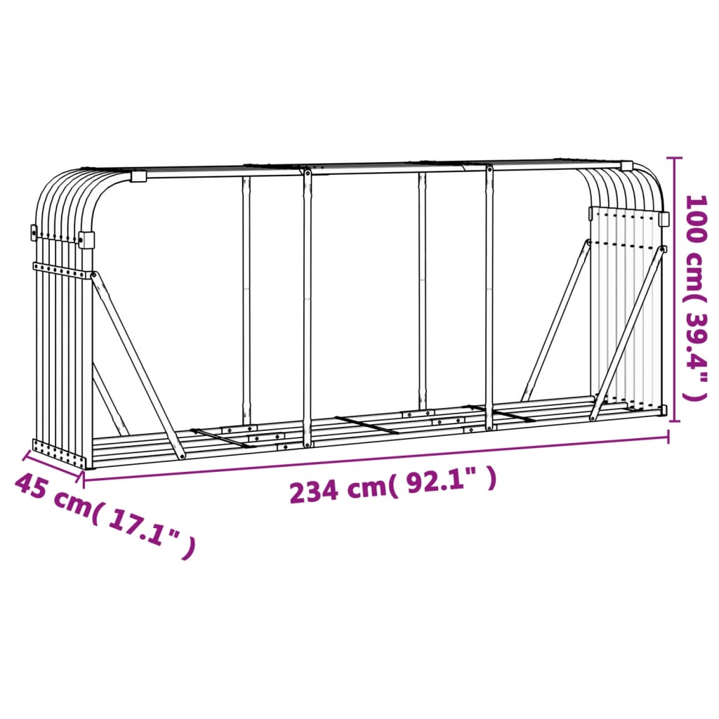 Kaminholzunterstand Grün 234x45x100 cm Verzinkter Stahl