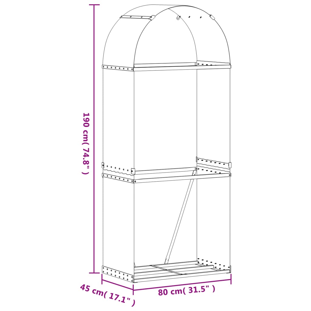 Kaminholzunterstand Hellgrau 80x45x190 cm Verzinkter Stahl