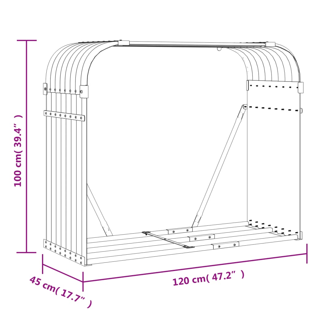 Kaminholzunterstand Hellgrau 120x45x100 cm Verzinkter Stahl