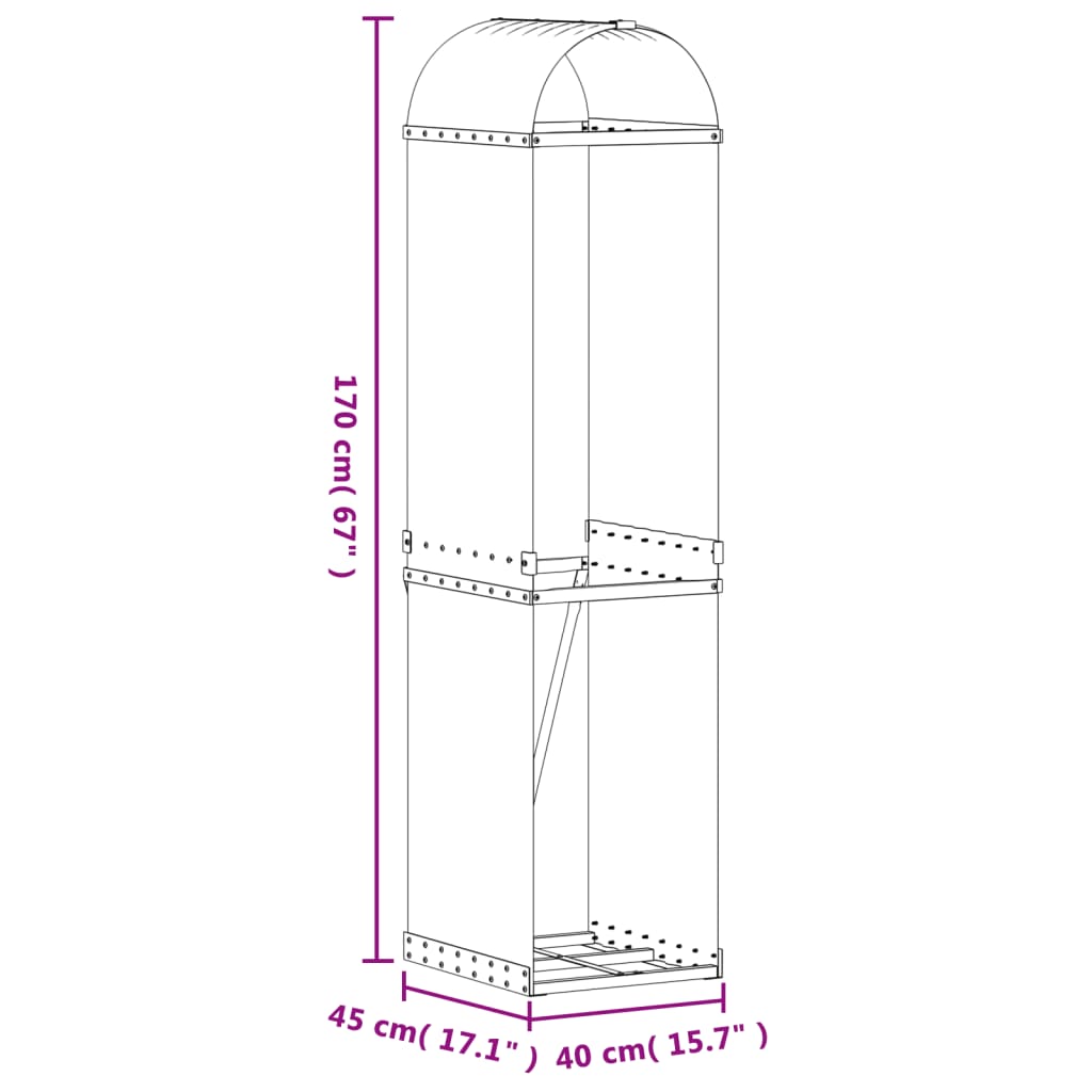 Kaminholzunterstand Braun 40x45x170 cm Verzinkter Stahl