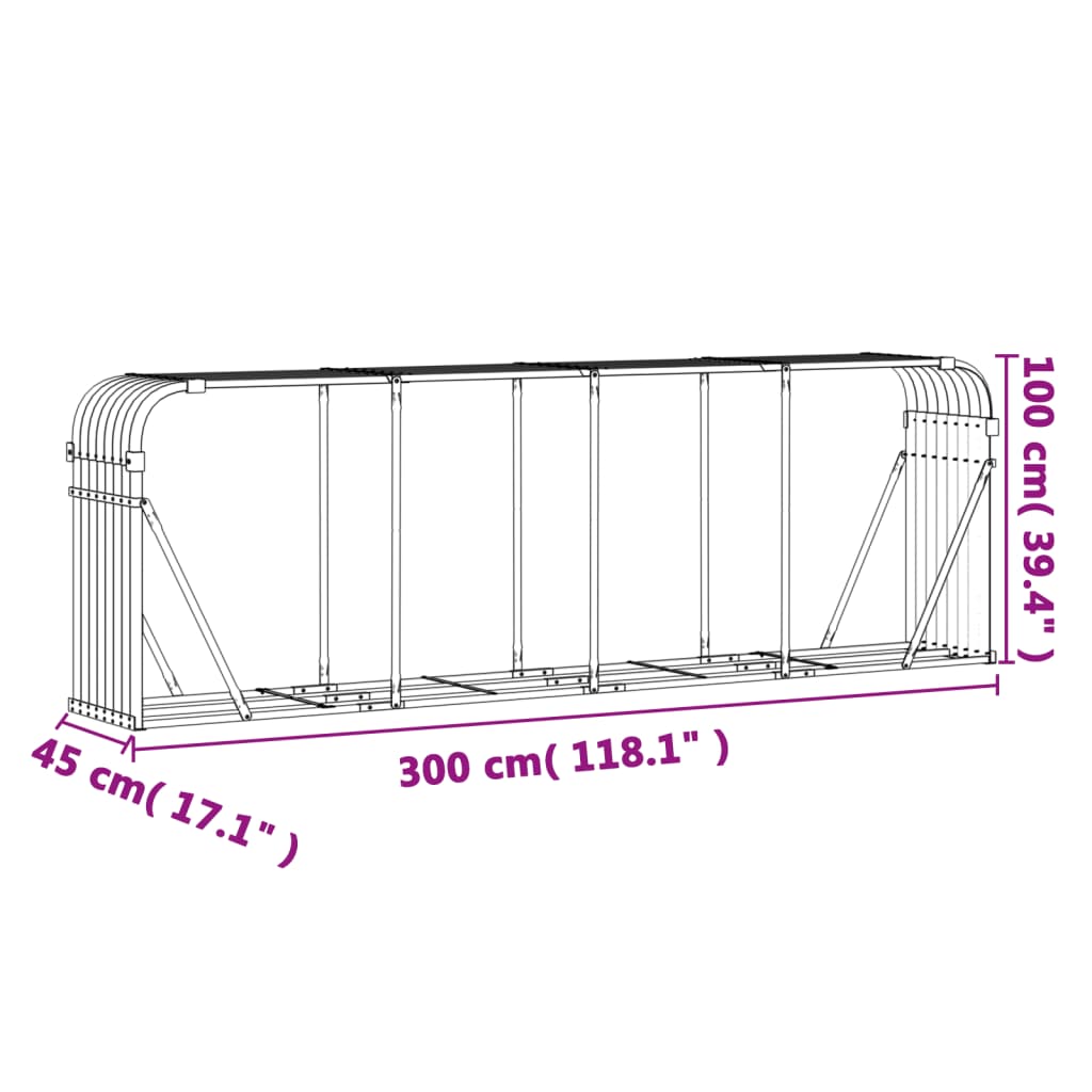 Kaminholzunterstand Braun 300x45x100 cm Verzinkter Stahl