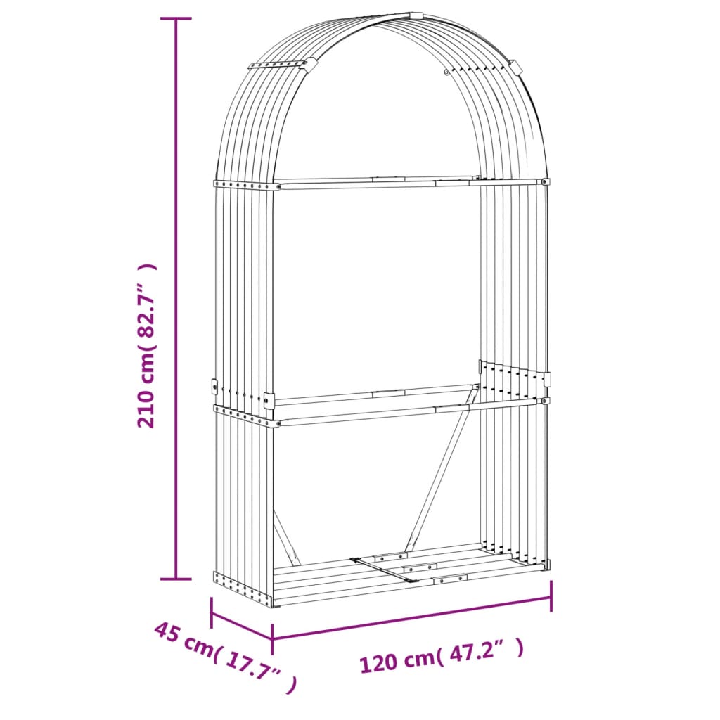 Kaminholzunterstand Hellbraun 120x45x210 cm Verzinkter Stahl