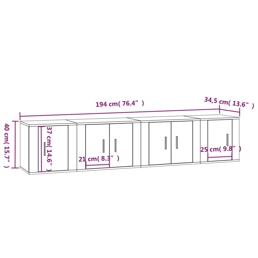 4-tlg. TV-Schrank-Set Hochglanz-Weiß Holzwerkstoff