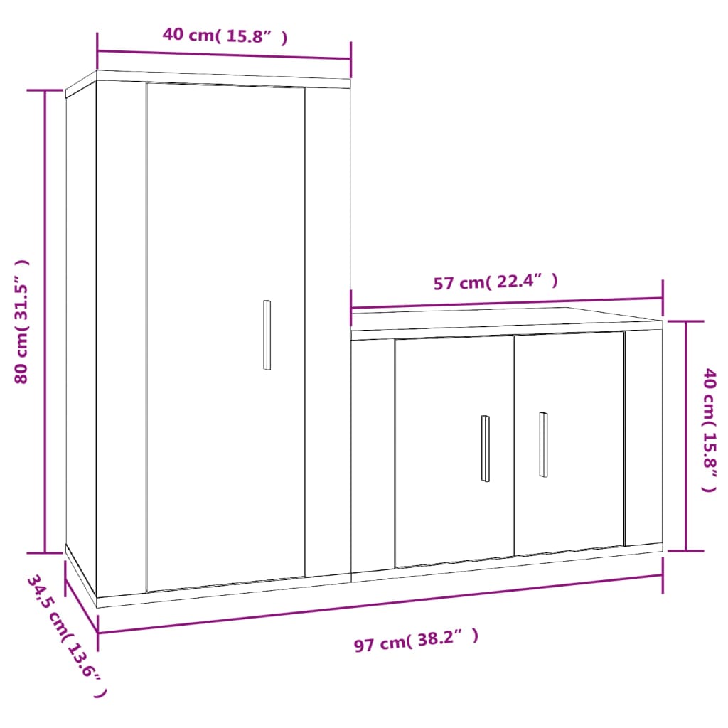 2-tlg. TV-Schrank-Set Hochglanz-Weiß Holzwerkstoff