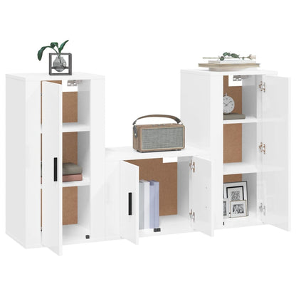 3-tlg. TV-Schrank-Set Hochglanz-Weiß Holzwerkstoff