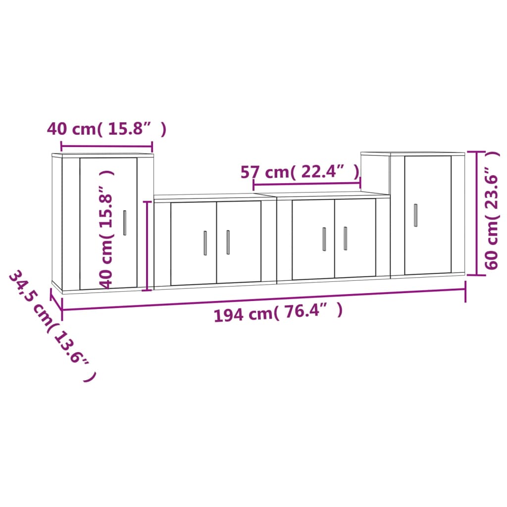 4-tlg. TV-Schrank-Set Hochglanz-Weiß Holzwerkstoff