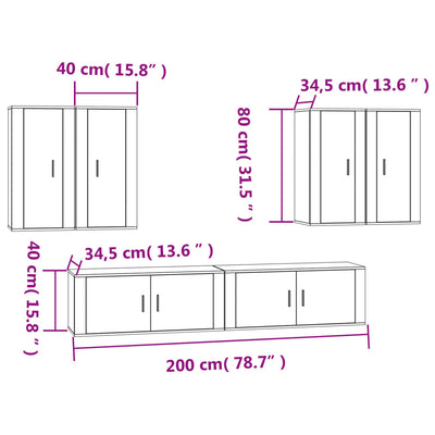 6-tlg. TV-Schrank-Set Hochglanz-Weiß Holzwerkstoff