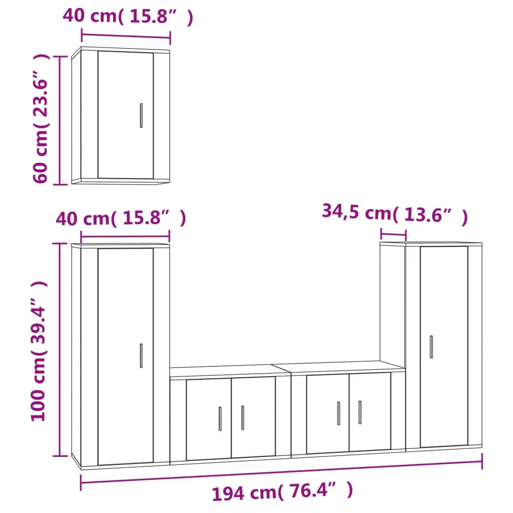 5-tlg. TV-Schrank-Set Hochglanz-Weiß Holzwerkstoff