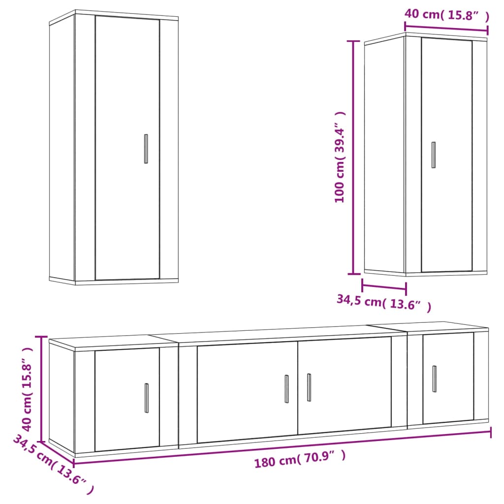 5-tlg. TV-Schrank-Set Hochglanz-Weiß Holzwerkstoff