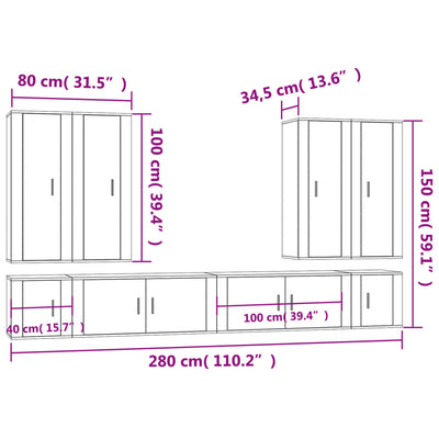 8-tlg. TV-Schrank-Set Hochglanz-Weiß Holzwerkstoff