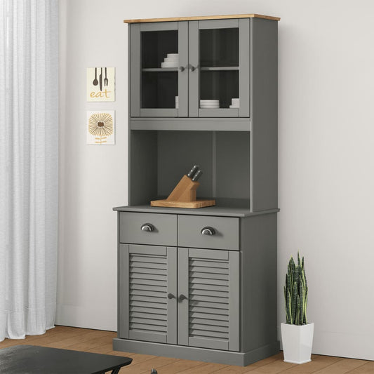 Highboard VIGO Grau 78x40x175 cm Massivholz Kiefer