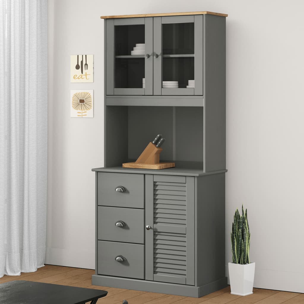 Highboard VIGO Grau 78x40x175 cm Massivholz Kiefer