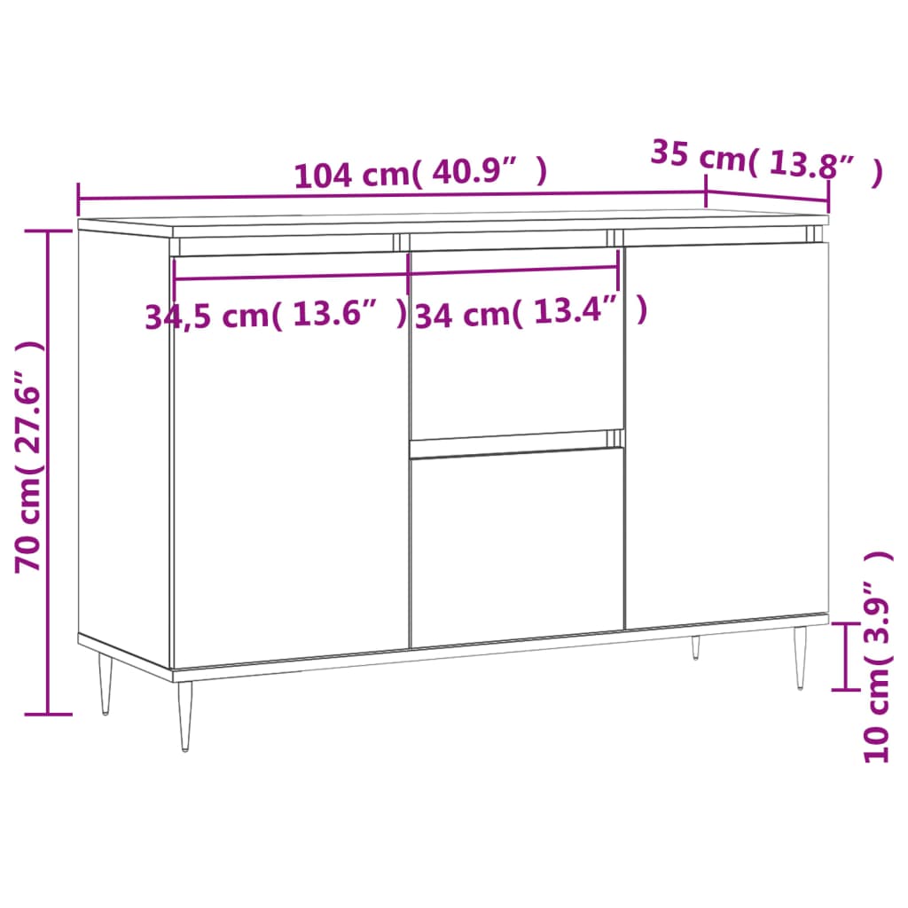 Sideboard Grau Sonoma 104x35x70 cm Holzwerkstoff